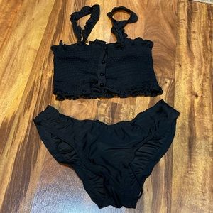 Cupshe: Black Button Front Bikini